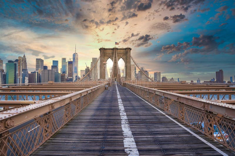 Empty Brooklyn Bridge during lockdown in New York, because of the pandemic