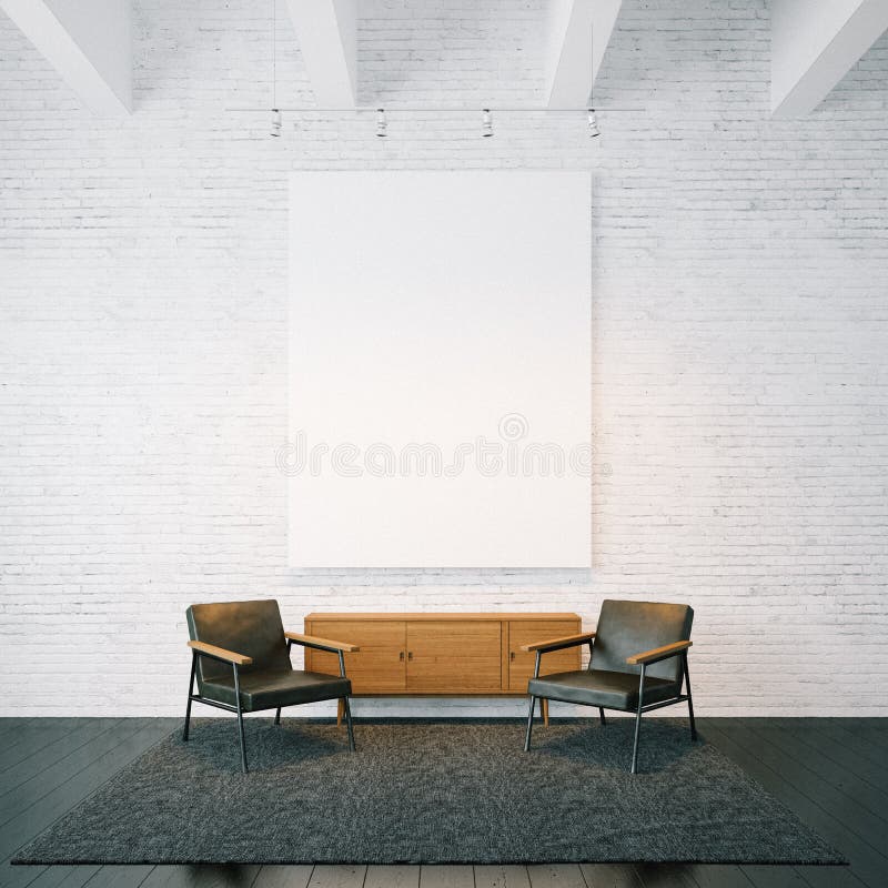 Empty canvas on the white bricks wall background