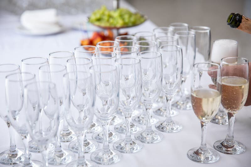 Champagne Glasses on Table. Celebration Concept. Alcohol and Cocktail
