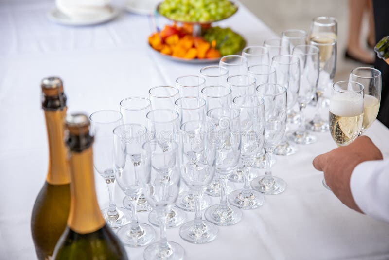 Empty Champagne Glasses on the Table. Banquet Stock Photo Image of