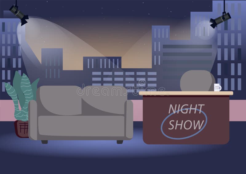 Empty chat show studio flat color vector illustration