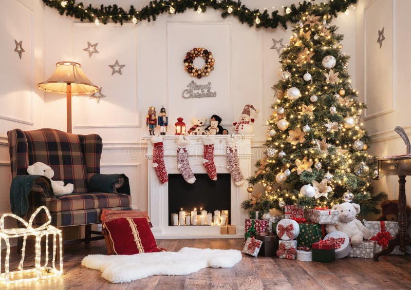 Empty christmas room with copy space stock images