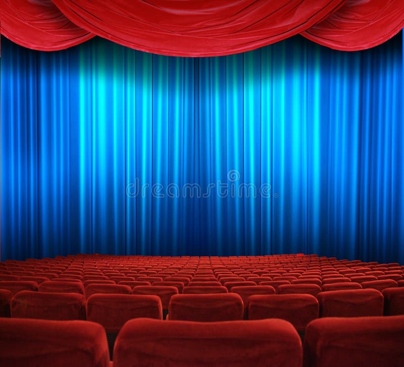Cinema Screen with Red Curtains and Seats Stock Photo Image of
