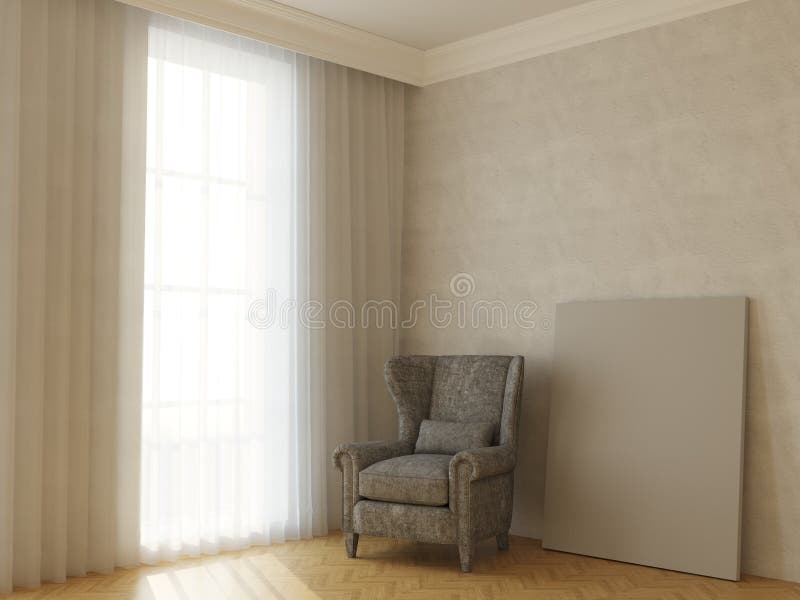 Empty classic room with armchair and mock-up pattern.