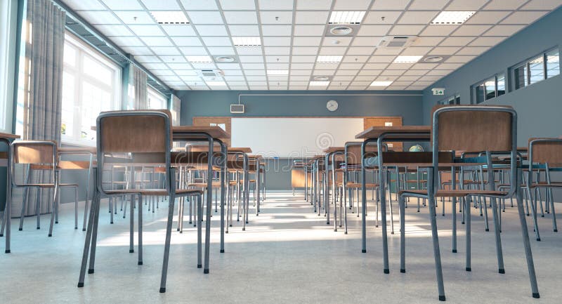 Empty classroom awaiting students royalty free illustration