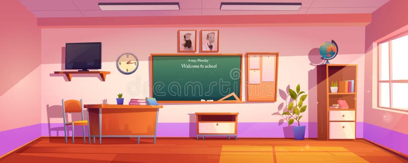 Empty classroom with inscription Welcome to school vector illustration