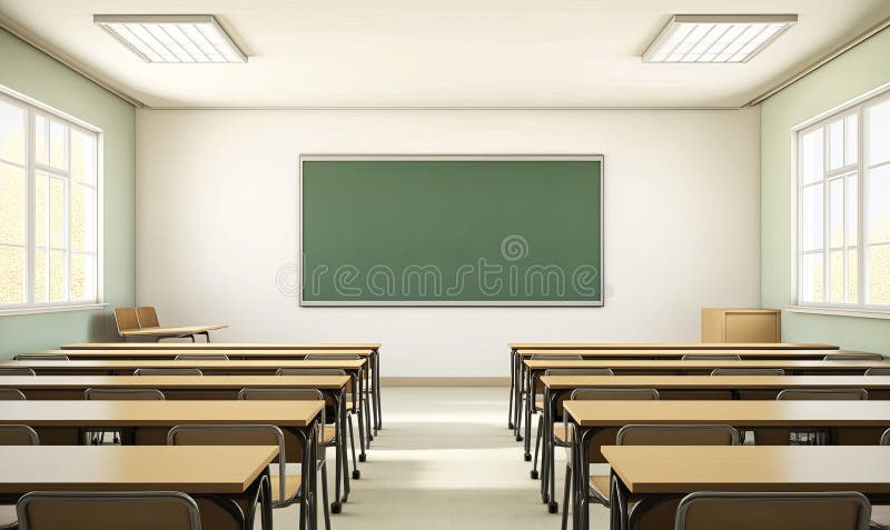 Empty Classroom Interior with Blackboard royalty free illustration