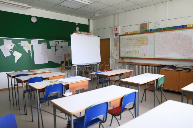 Empty Classroom with Whiteboard and Markers, Ready for Lesson Plan