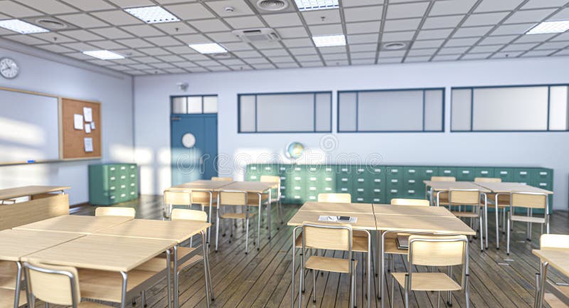 Sunlight streaming into an empty classroom vector illustration