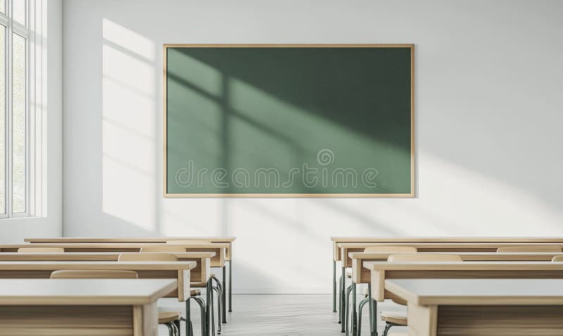 Empty Classroom with Blackboard and Desks vector illustration