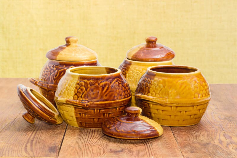 Empty Clay Pots for Cooking on a Rustic Table Stock Image Image of