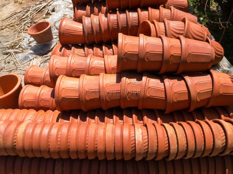Empty Clay Pots for Sale at Plant Nursery Stock Image Image of market