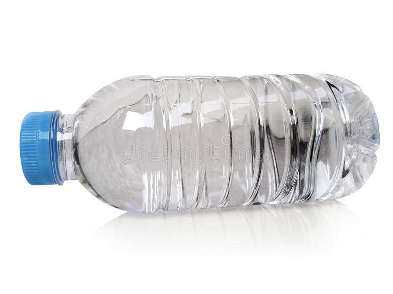 Empty clean and clear water bottle isolated on with isolated on a white background stock photos