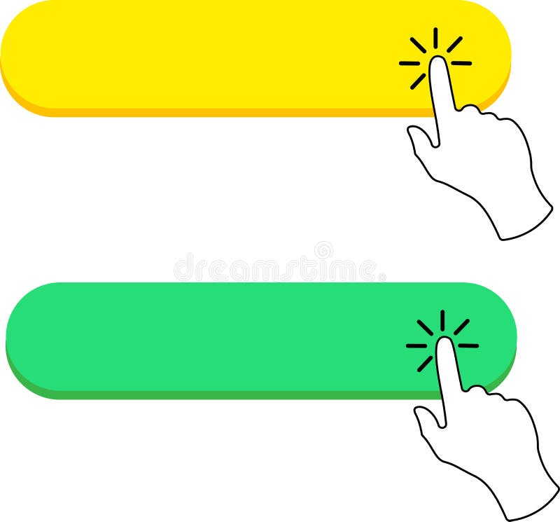 Empty click here buttons collection with hand pointer royalty free illustration