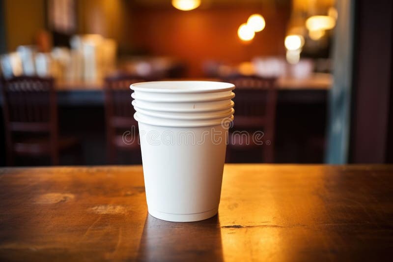 An empty coffee cup for spare change donations stock photo