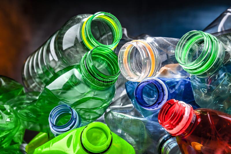 Empty Colored Drink Bottles. Recyclable Plastic Waste Stock Image