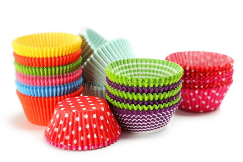 Empty Colorful Cupcake Cases on the White Wooden Background Stock Photo Image of bright