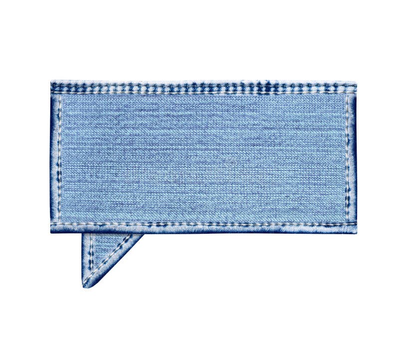 Empty comic speech bubble from denim jeans fabric texture of navy color. Sustainable development of strategy approach to zero royalty free stock photos
