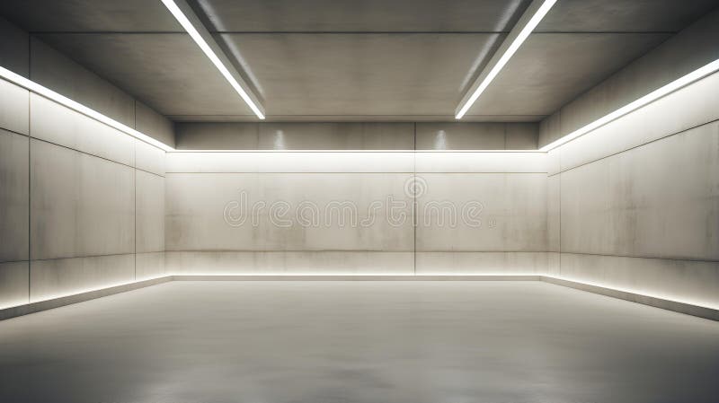 Empty Concrete Room with Ivory Lighting. Underground Hall Stock ...