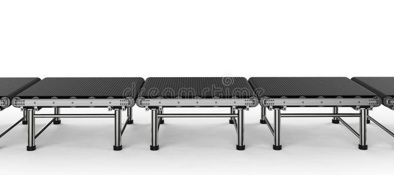 3d rendering empty conveyor belt on white background. Rubber production line illustrations