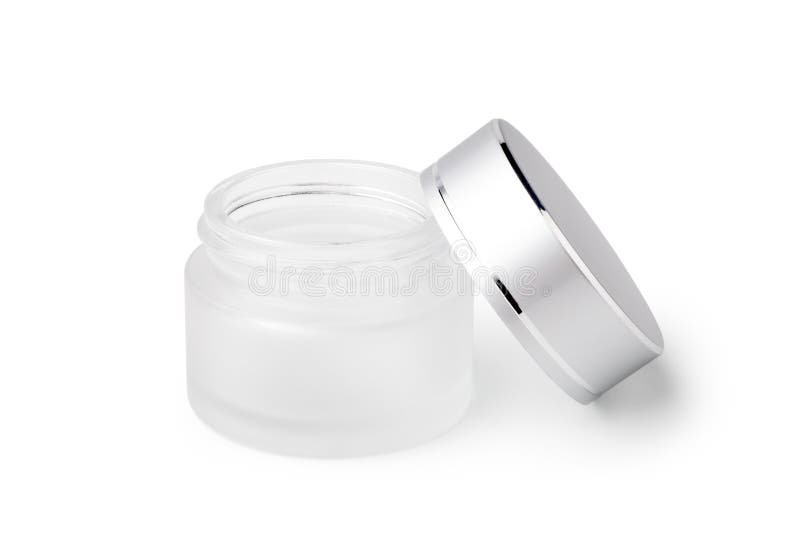 Empty cosmetic glass jar isolated on white background. Skin care bottles for gel, lotion, cream