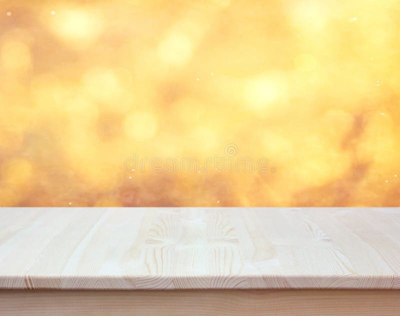 Empty Countertop On Blurred Golden Background. Stock Image - Image of