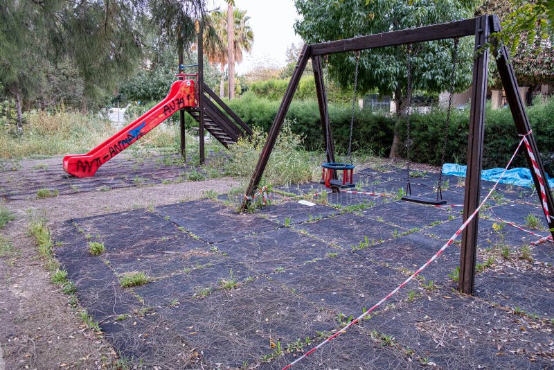 Empty deserted abandoned and closed childrens playground