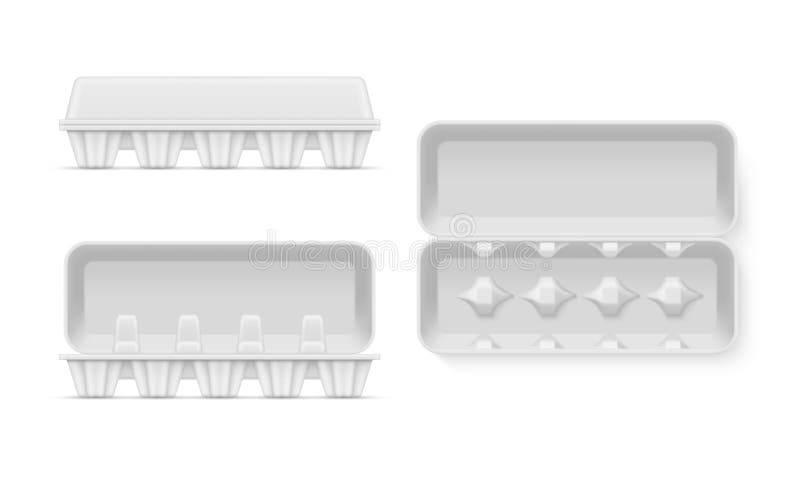 Empty egg open and closed carton side top view set realistic vector illustration royalty free illustration