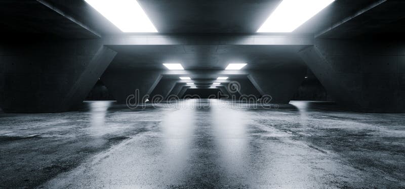 Empty Elegant Modern Grunge Dark Refletcions Concrete Underground Tunnel Room With Bright White Lights Background Wallpaper 3D Re