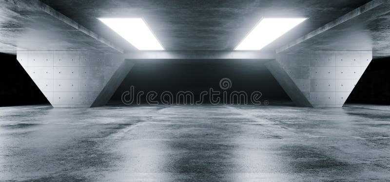 Empty Elegant Modern Grunge Dark Refletcions Concrete Underground Tunnel Room With Bright White Lights Background Wallpaper 3D Re