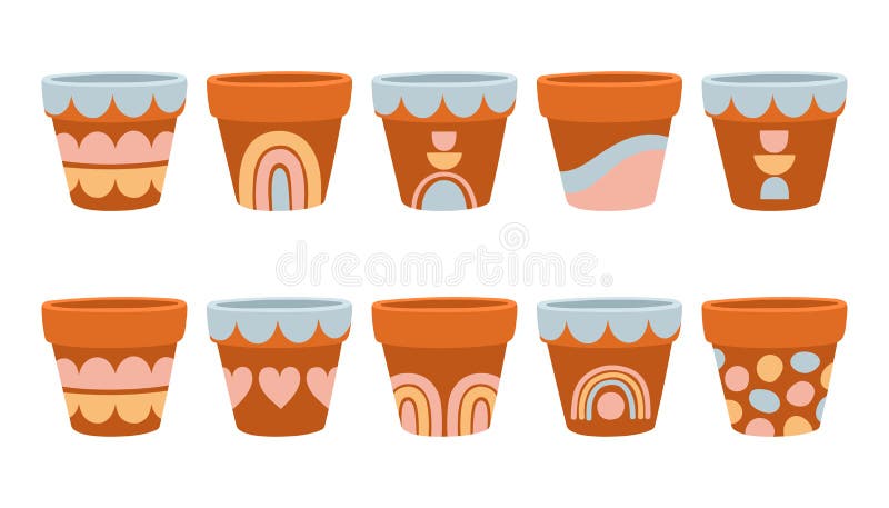Empty Flower Pots Set Vector Design Illustration Isolated on White