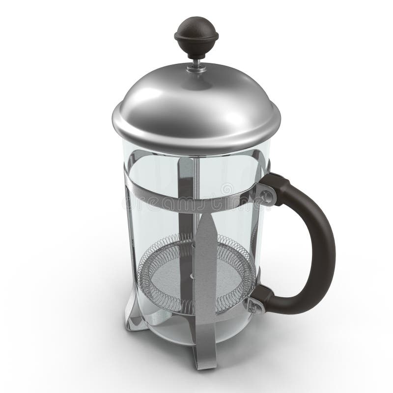 French Press Coffee or Teapot on White. 3D Illustration Stock