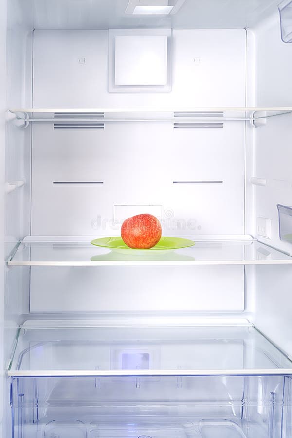 Empty Fridge with Single Red Apple Inside Stock Photo Image of order