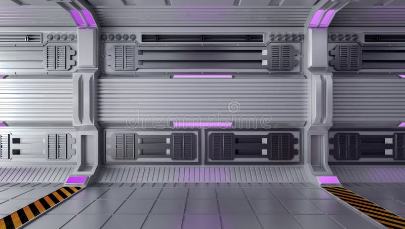 Empty Futuristic Sci-Fi Room Interior with Open Space, 3D Rendering royalty free illustration