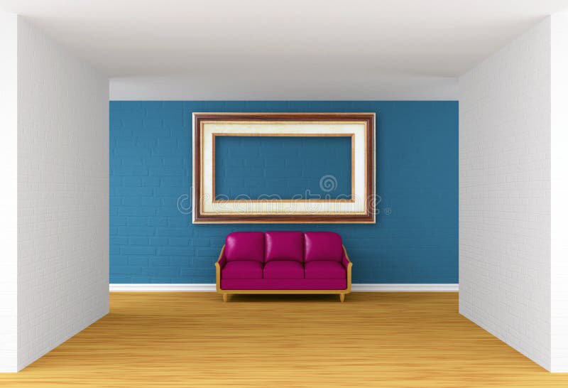 Empty gallery s hall with purple couch