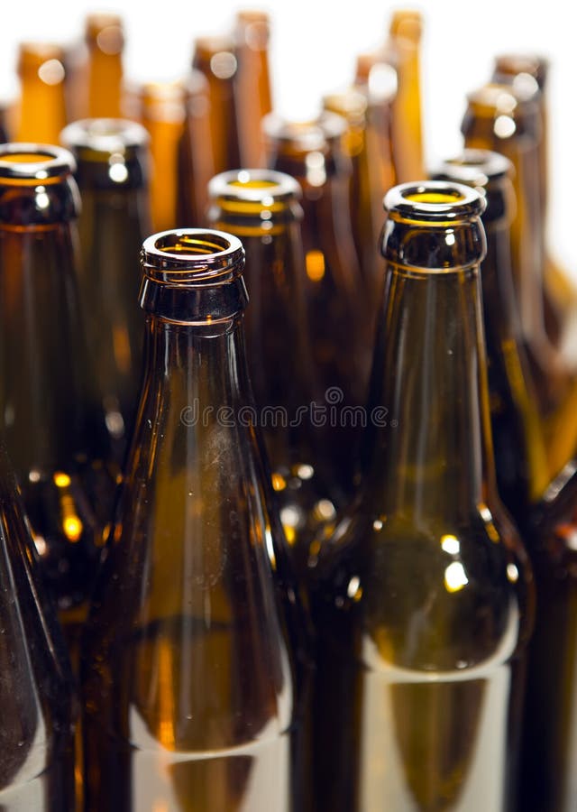 Empty glass beer bottles