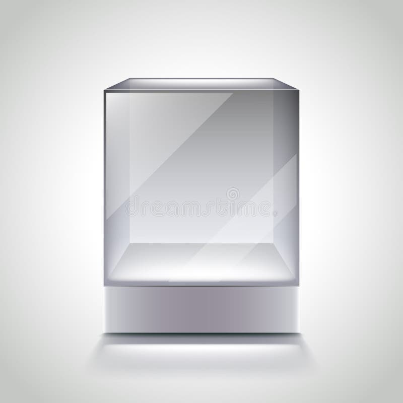 Empty glass cube showcase for exhibition vector