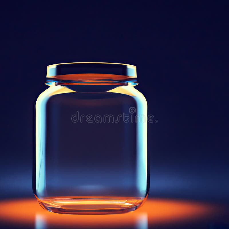 Empty Glass Jar at Night with Orange Glow and Copy Space Generative Ai