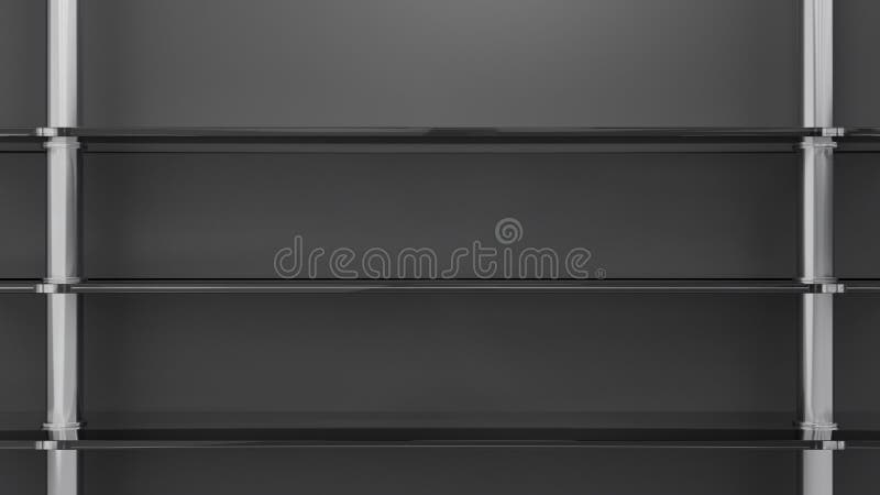 Empty glass shelves on black background. Product gallery mockup. 3D rendered image. vector illustration
