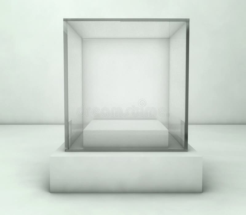 Empty glass showcase, 3d exhibition space stock illustration