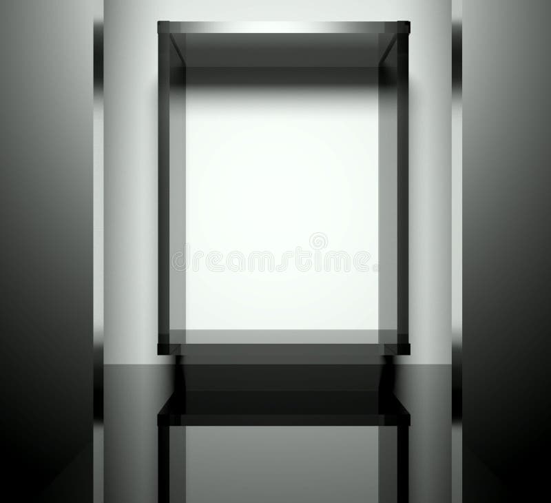 Empty glass showcase, 3d exhibition space stock illustration