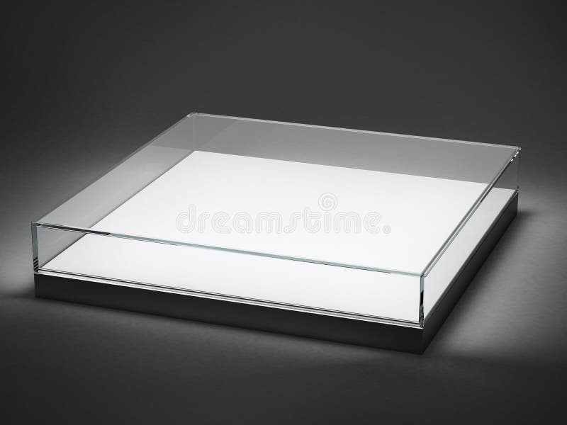 Empty glass showcase for exhibit isolated on black stock illustration