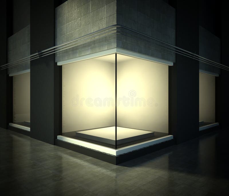 Empty glass showcase, exhibition space on street stock illustration