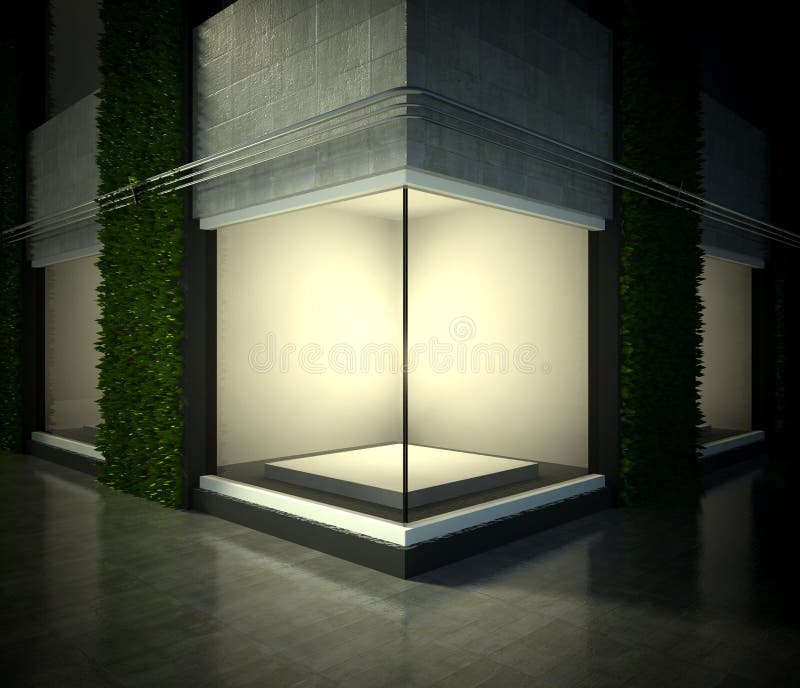 Empty glass showcase, exhibition space on street vector illustration