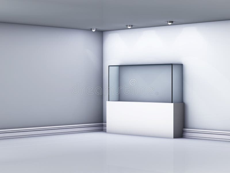 Empty glass showcase in the gallery stock illustration