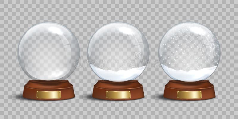 Empty glass snow globe and snow globes with snow on transparent background. Vector Christmas and New Year design vector illustration
