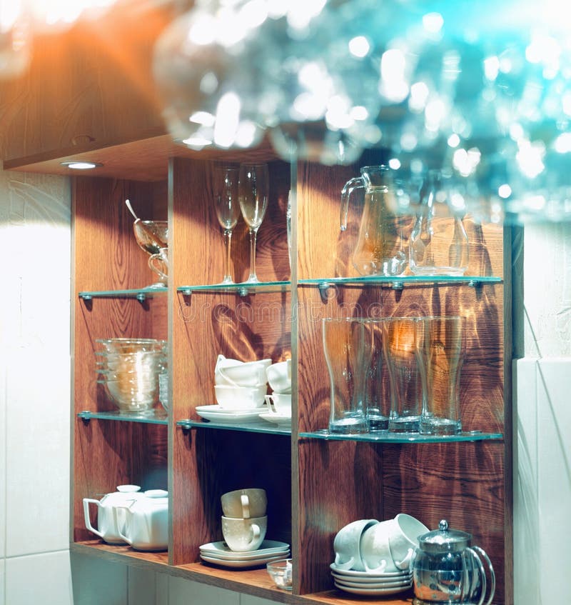 Empty Glasses Hanging Above the Bar in the Restaurant Stock Image