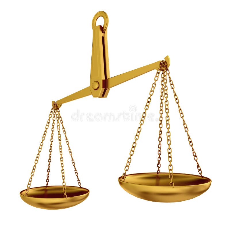 Empty gold scales isolated 3d model over white background