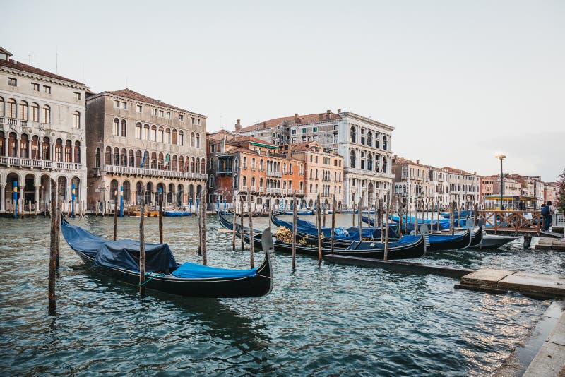Empty gondolas moored on Grand Canal in Venice, Italy. royalty free stock image Empty gondolas moored on Grand Canal in Venice, Italy. royalty free stock image