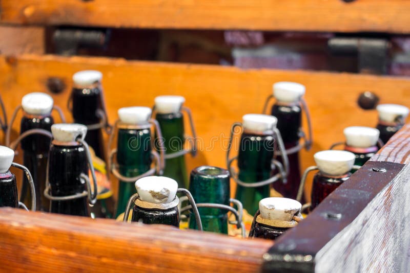 Empty Green and Brown Vintage Bottles Stock Image Image of liquid